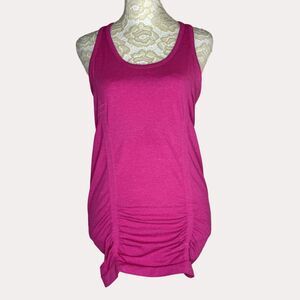 Athleta Ruched Racerback Stretch Knit Tank Top Athleisure Marled Pink S